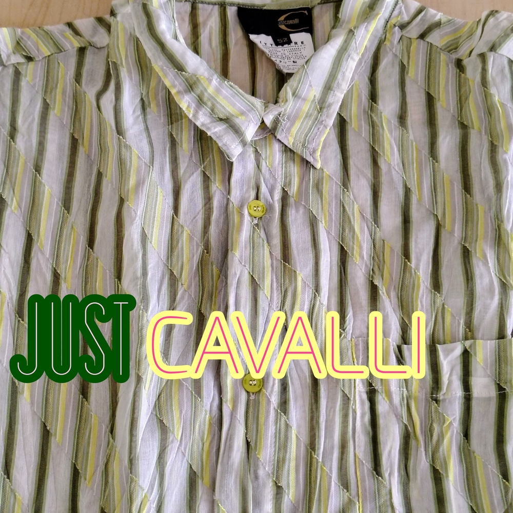 Just Cavalli Lime and White Striped Casual Shirt
